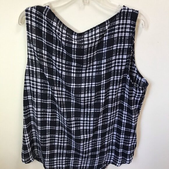 Elle NEW Check Cascade Ruffle Blouse Top Lightweight Shirt Sheer Flowy Crew L - Picture 5 of 12